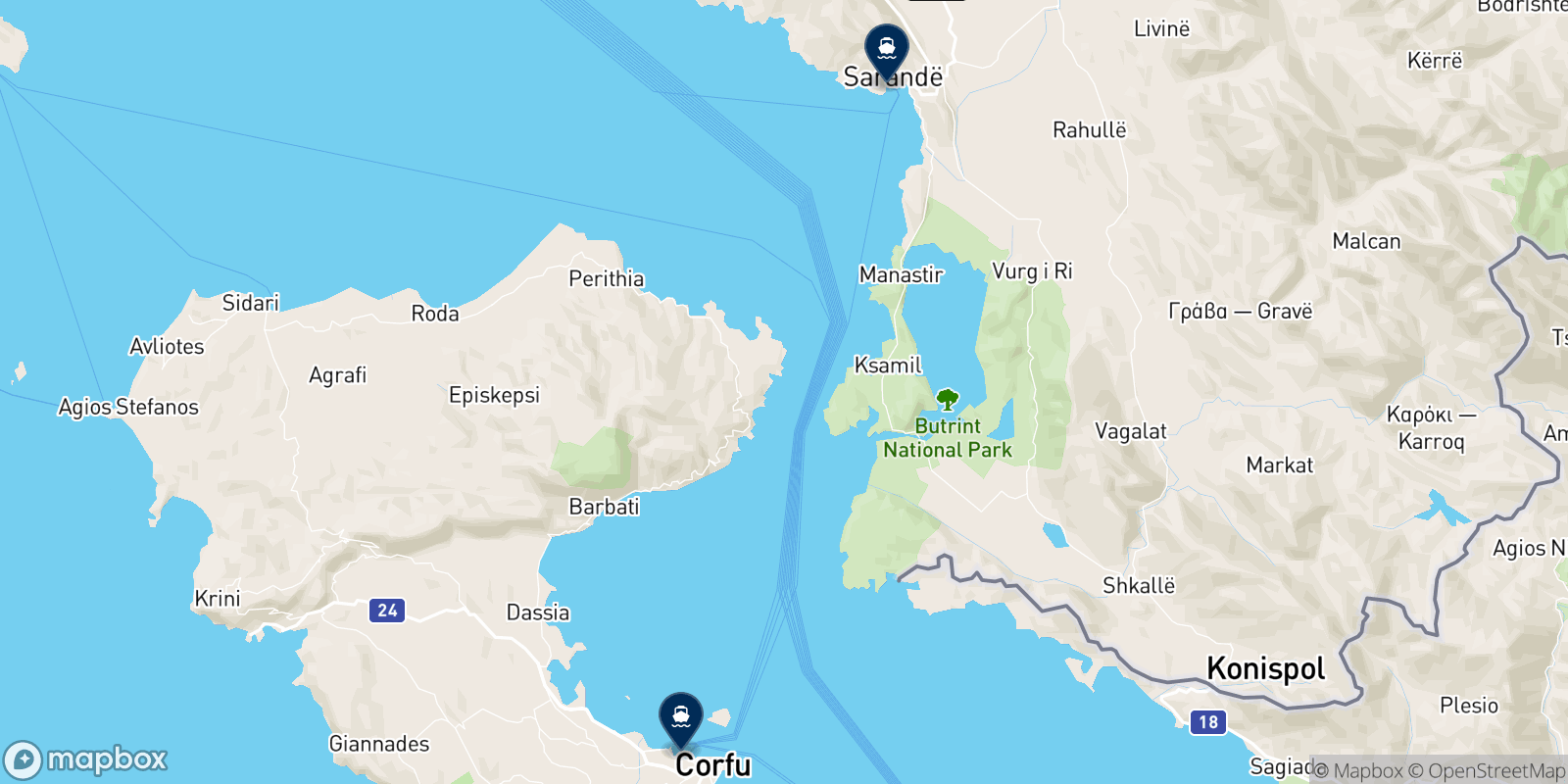 Mapa de los destinos Finikas Lines