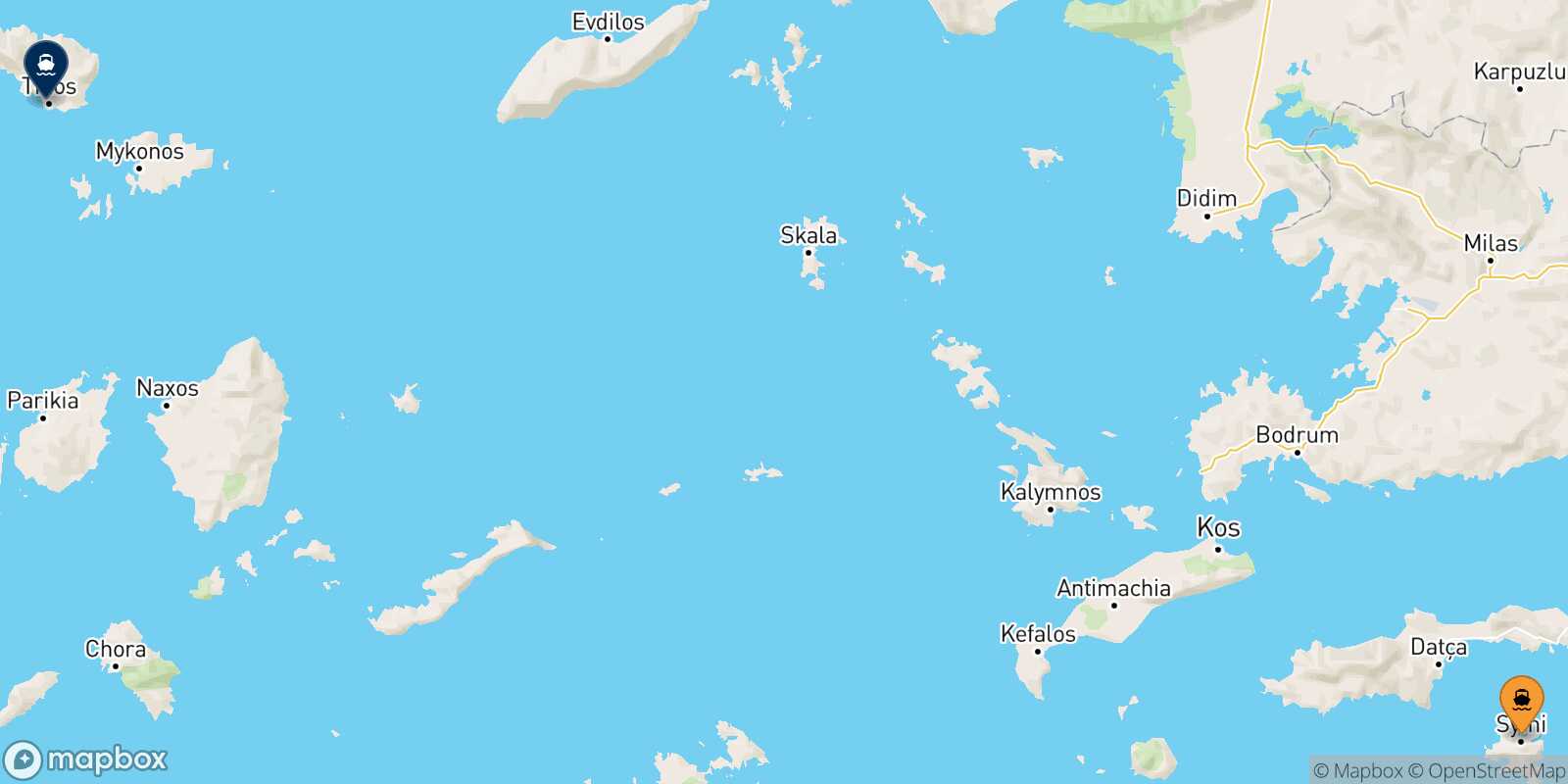 Mapa de la ruta Symi Tinos