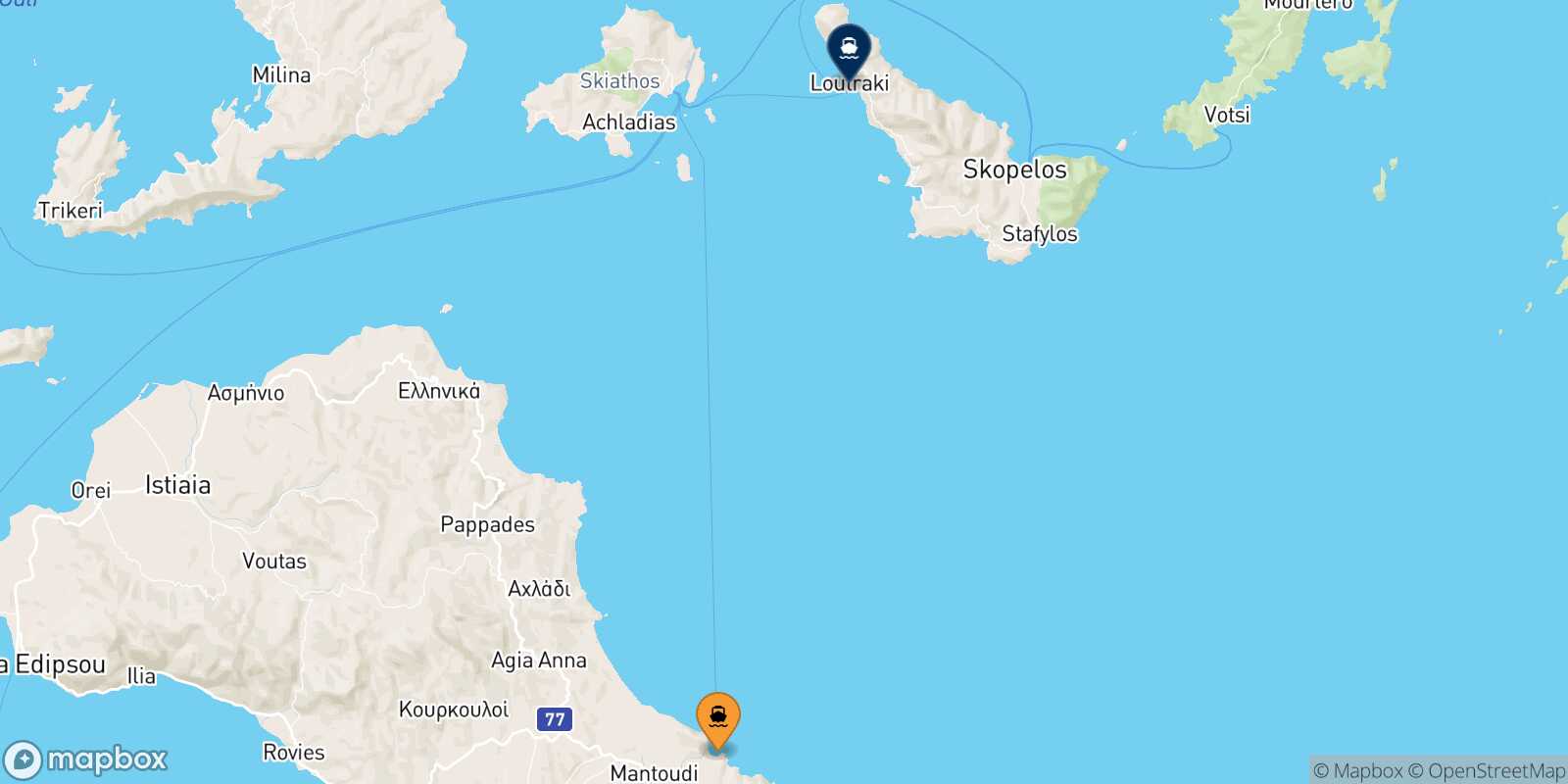 Mapa de la ruta Mantoudi (Evia) Agnontas (Skopelos)