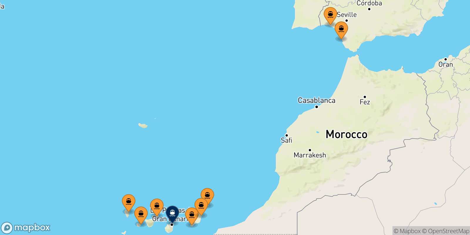 Mapa de los puertos conectados con  Las Palmas De Gran Canaria