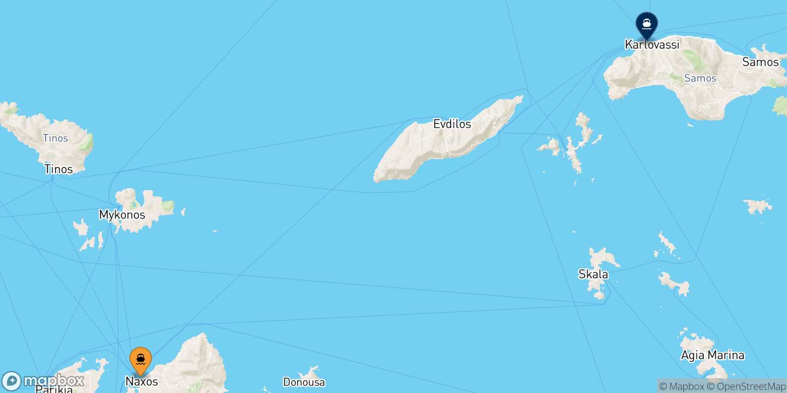 Mapa de la ruta Naxos Karlovassi (Samos)