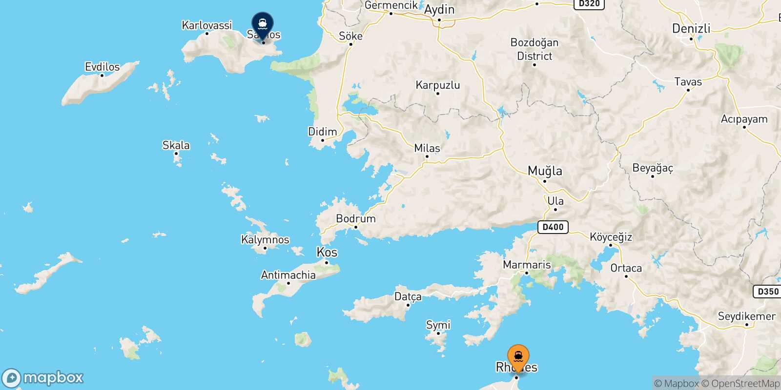 Mapa de la ruta Rodas Vathi (Samos)