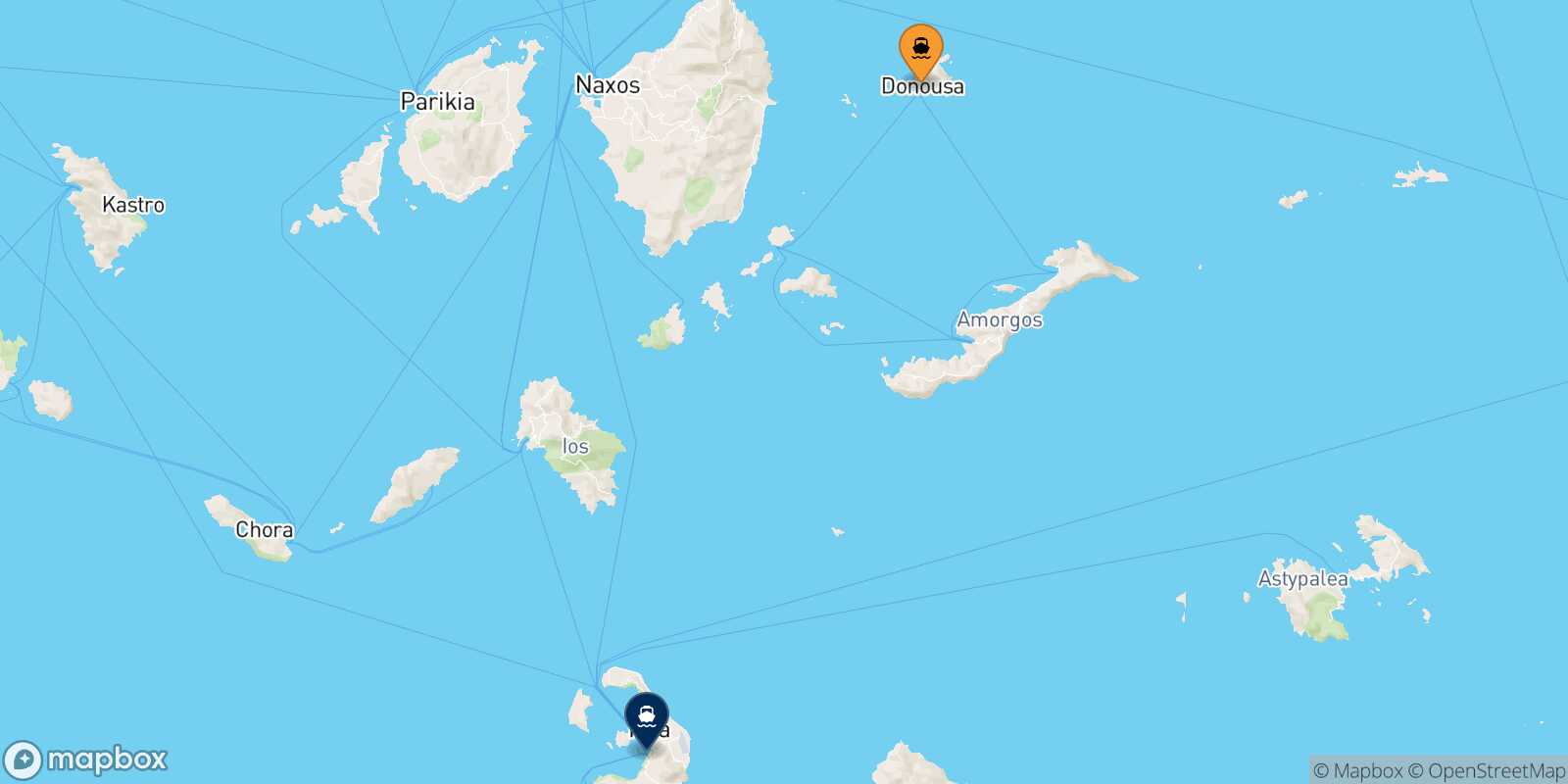Mapa de la ruta Donoussa Santorini