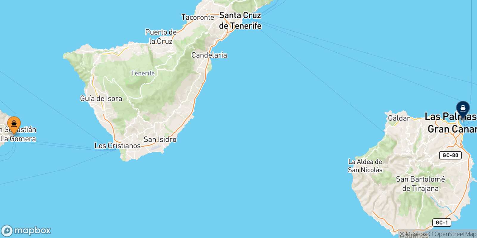 Mapa de la ruta San Sebastian De La Gomera Las Palmas De Gran Canaria
