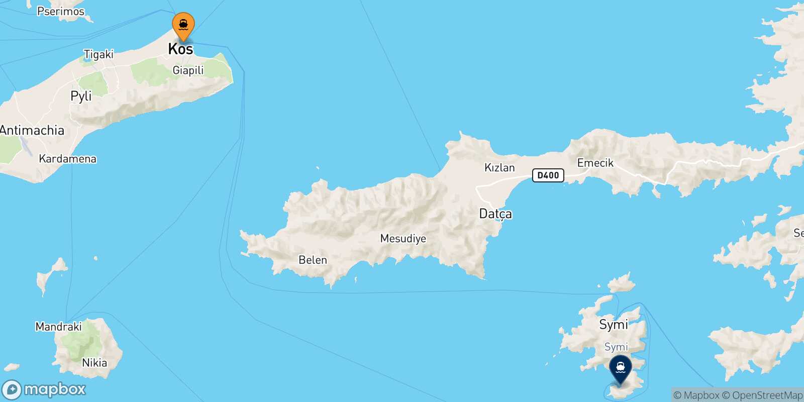 Mapa de la ruta Kos Panormitis (Symi)