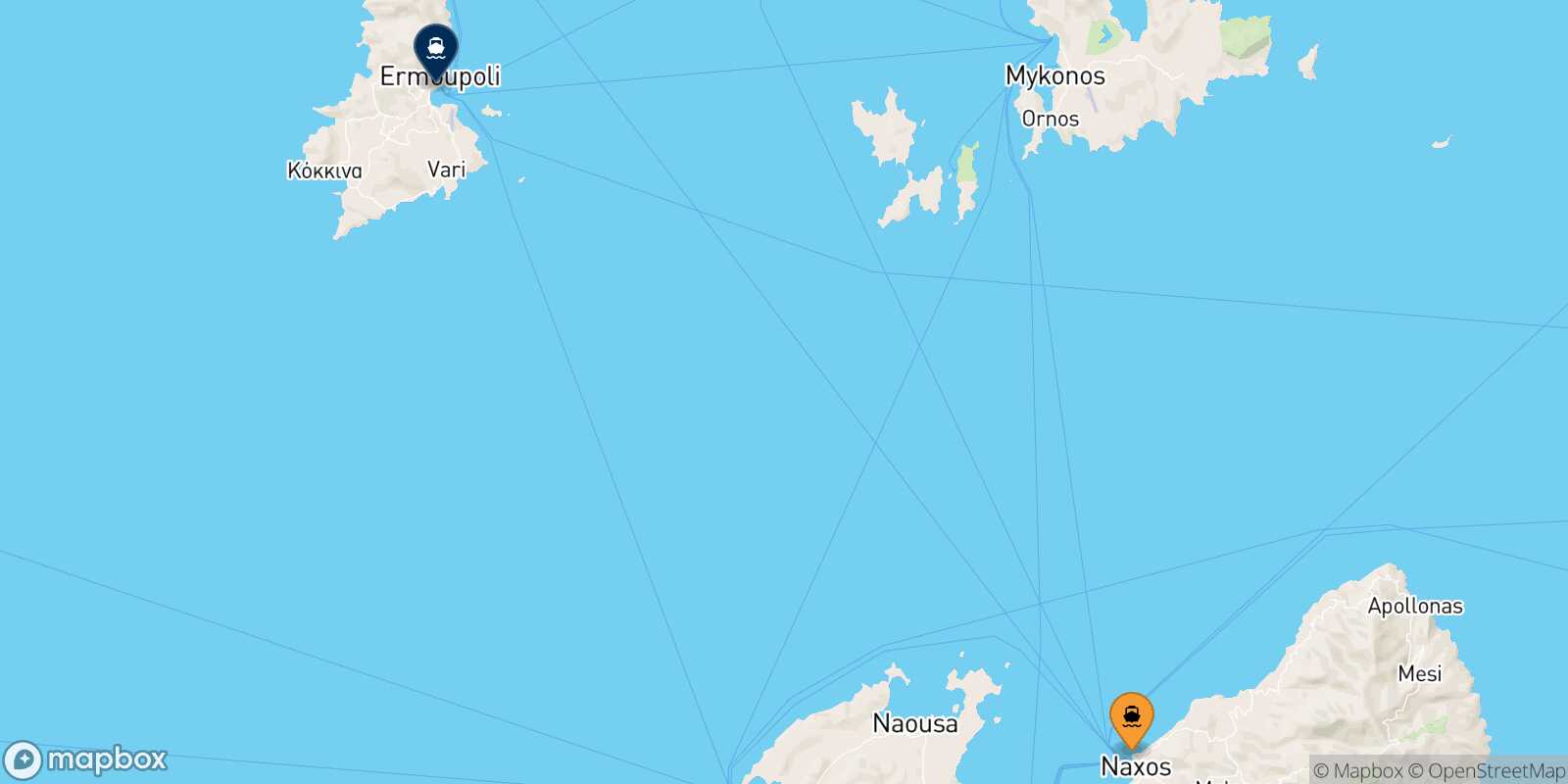 Mapa de la ruta Naxos Syros