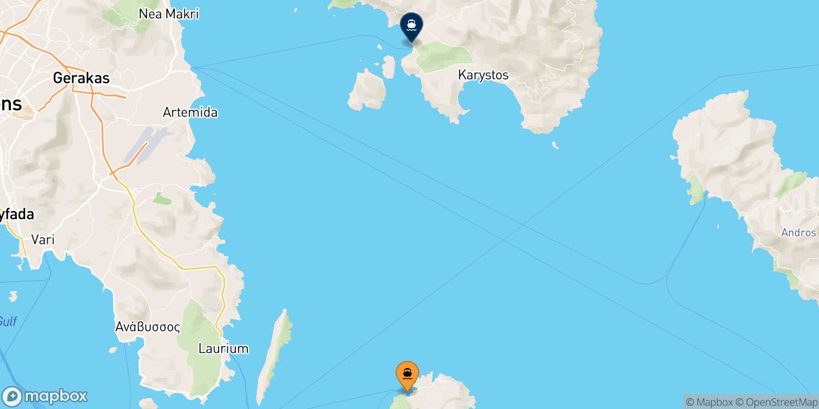 Mapa de la ruta Kea Karystos