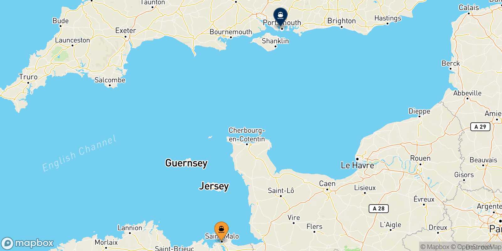 Mapa de la ruta St Malo Portsmouth