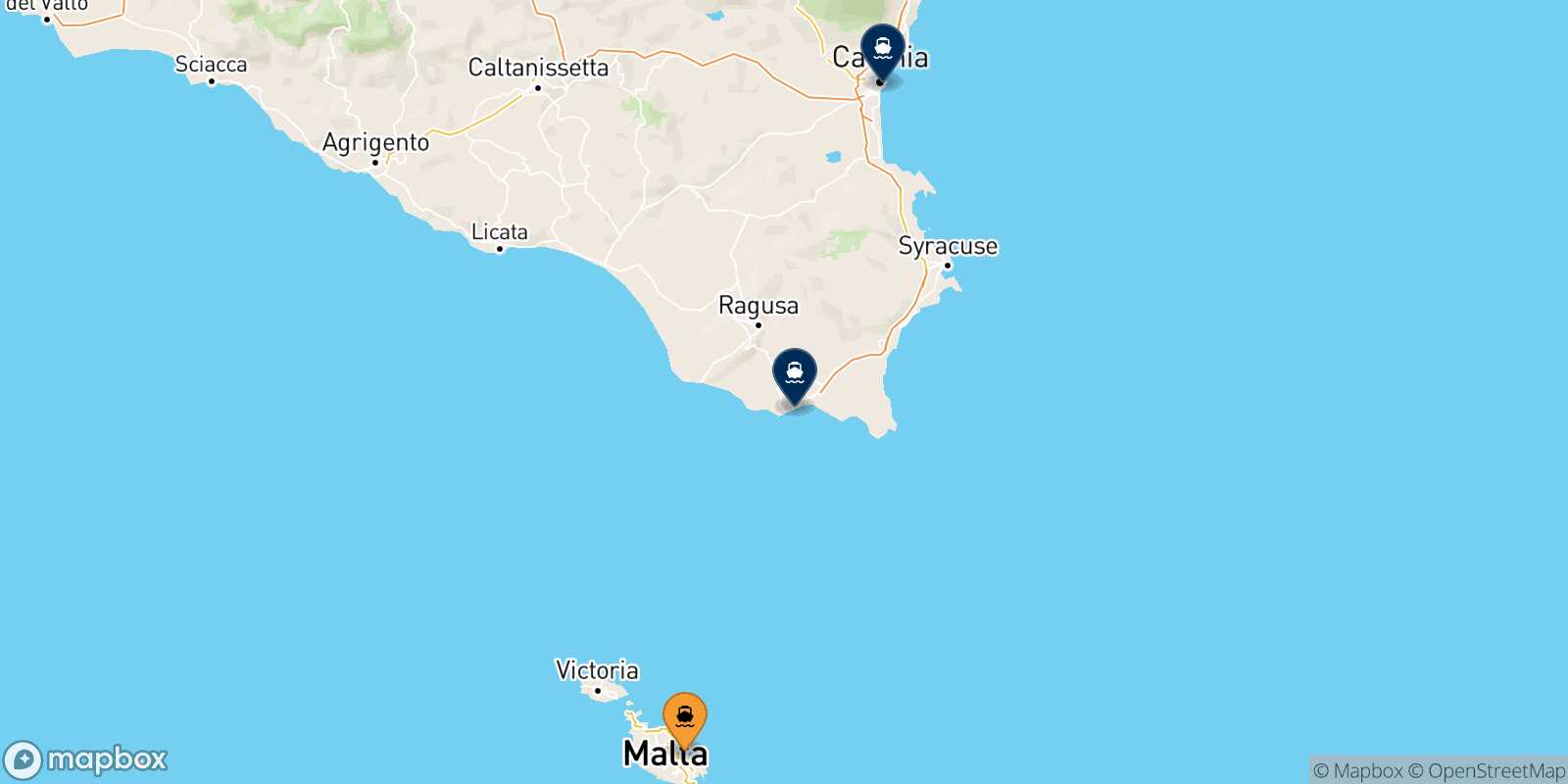 Mapa de los destinos alcanzables de La Valletta (Malta)