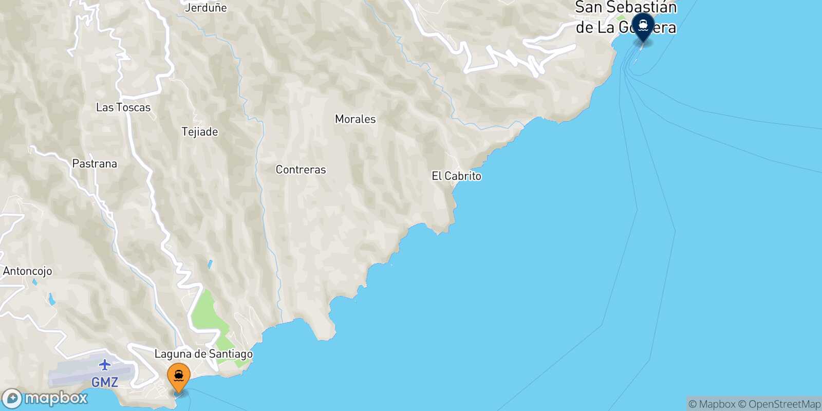 Mapa de la ruta Playa De Santiago (La Gomera) San Sebastian De La Gomera