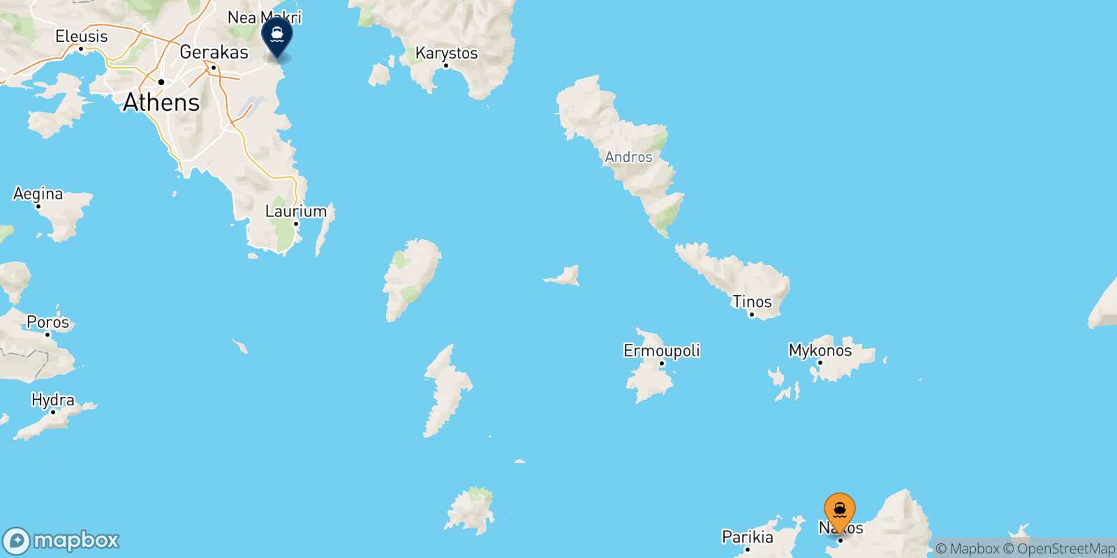 Mapa de la ruta Naxos Rafina