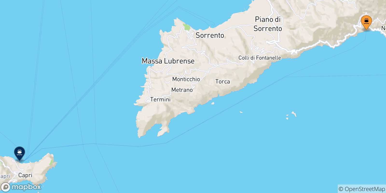 Mapa de las posibles rutas entre Positano y  Golfo De Nápoles