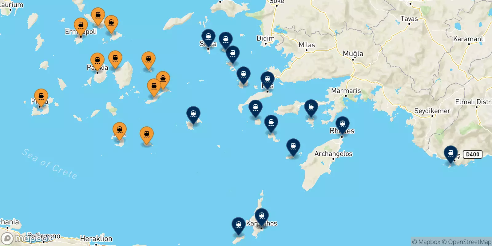 Ferries de Las Cicladas a Dodecaneso