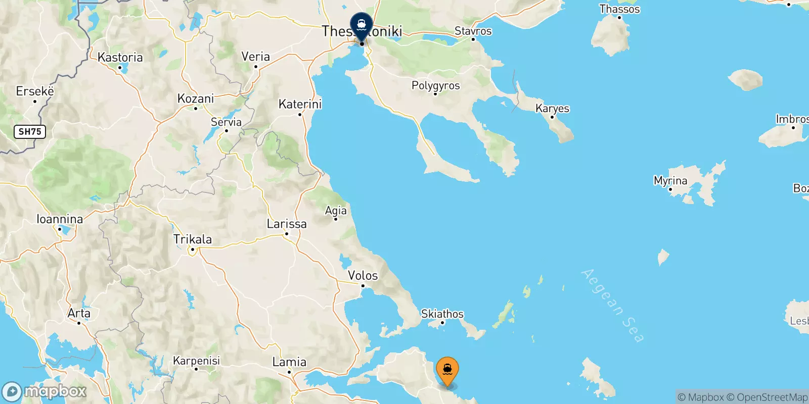 Ferries de Mantoudi (Evia) a Salónica