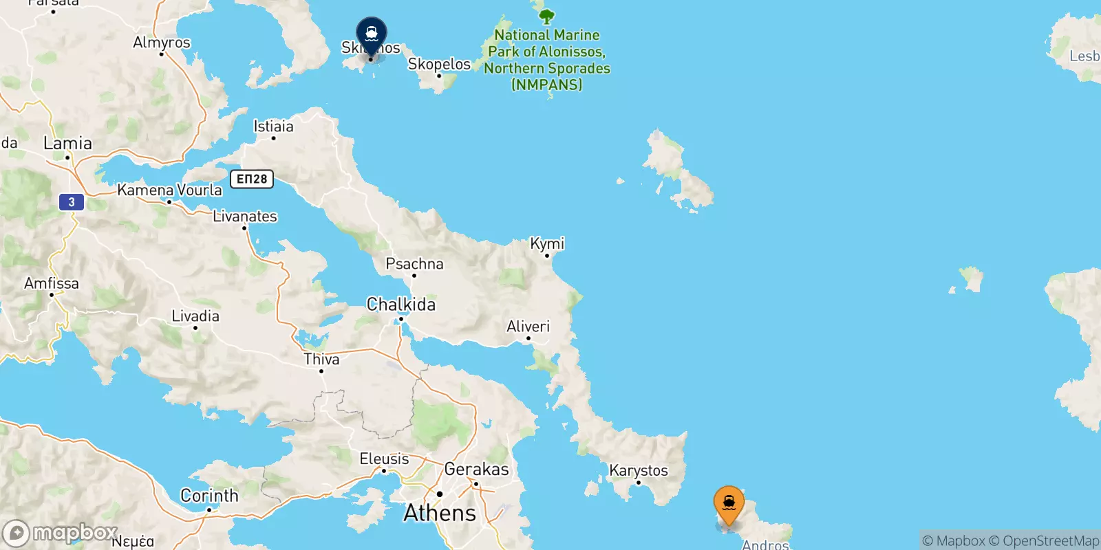 Ferries de Andros a Islas Espóradas