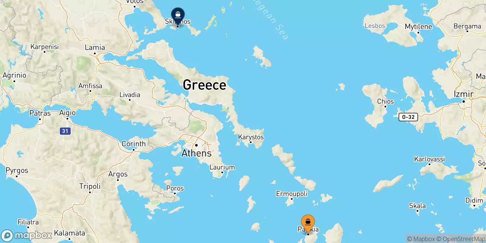 Ferries de Paros a Skiathos